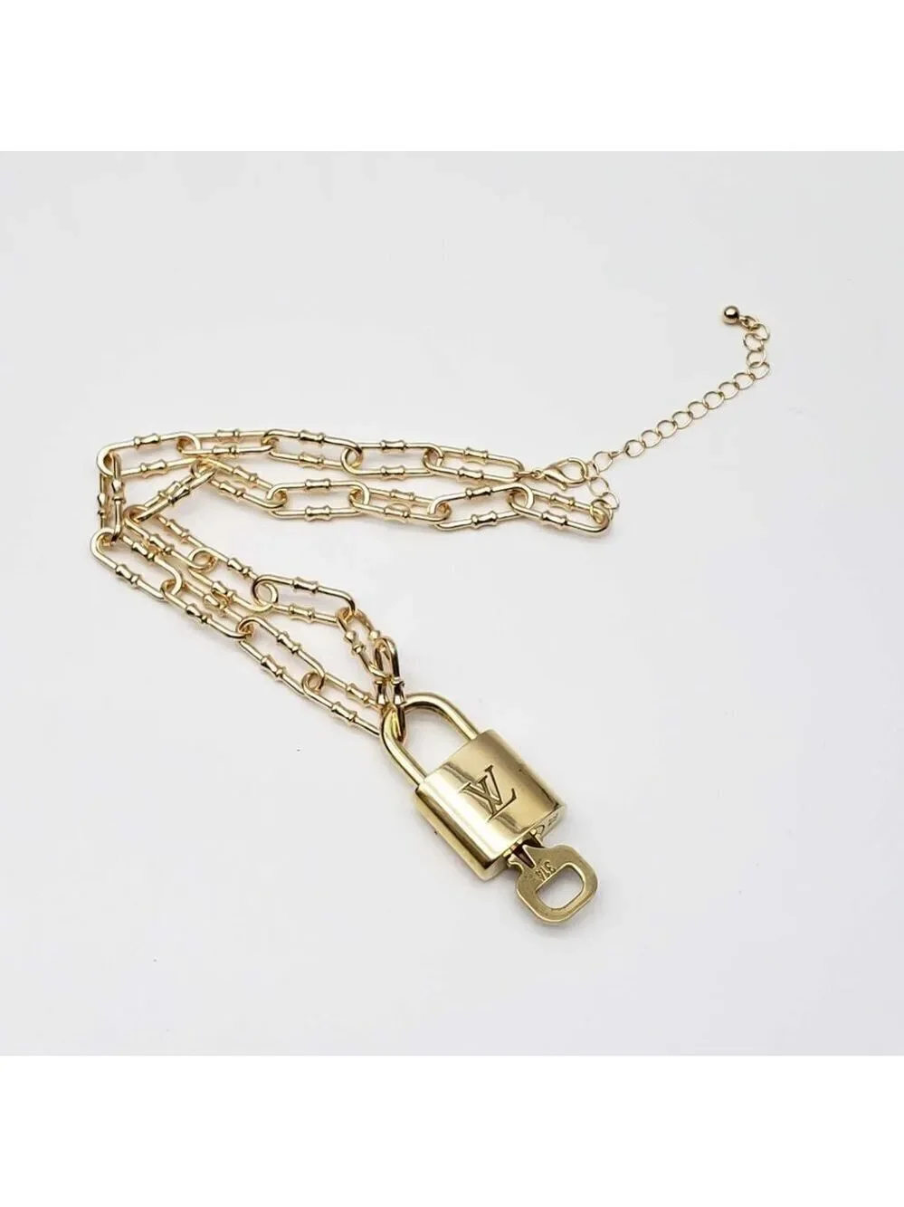 Authentic Louis Vuitton Lock and Key Gold Color with Gold Plated Chain Necklace